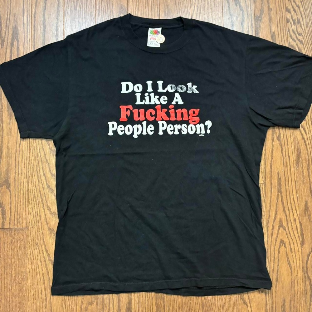 Vintage Y2K 'Do I look like a people person?' T shirt black faded graphic tee